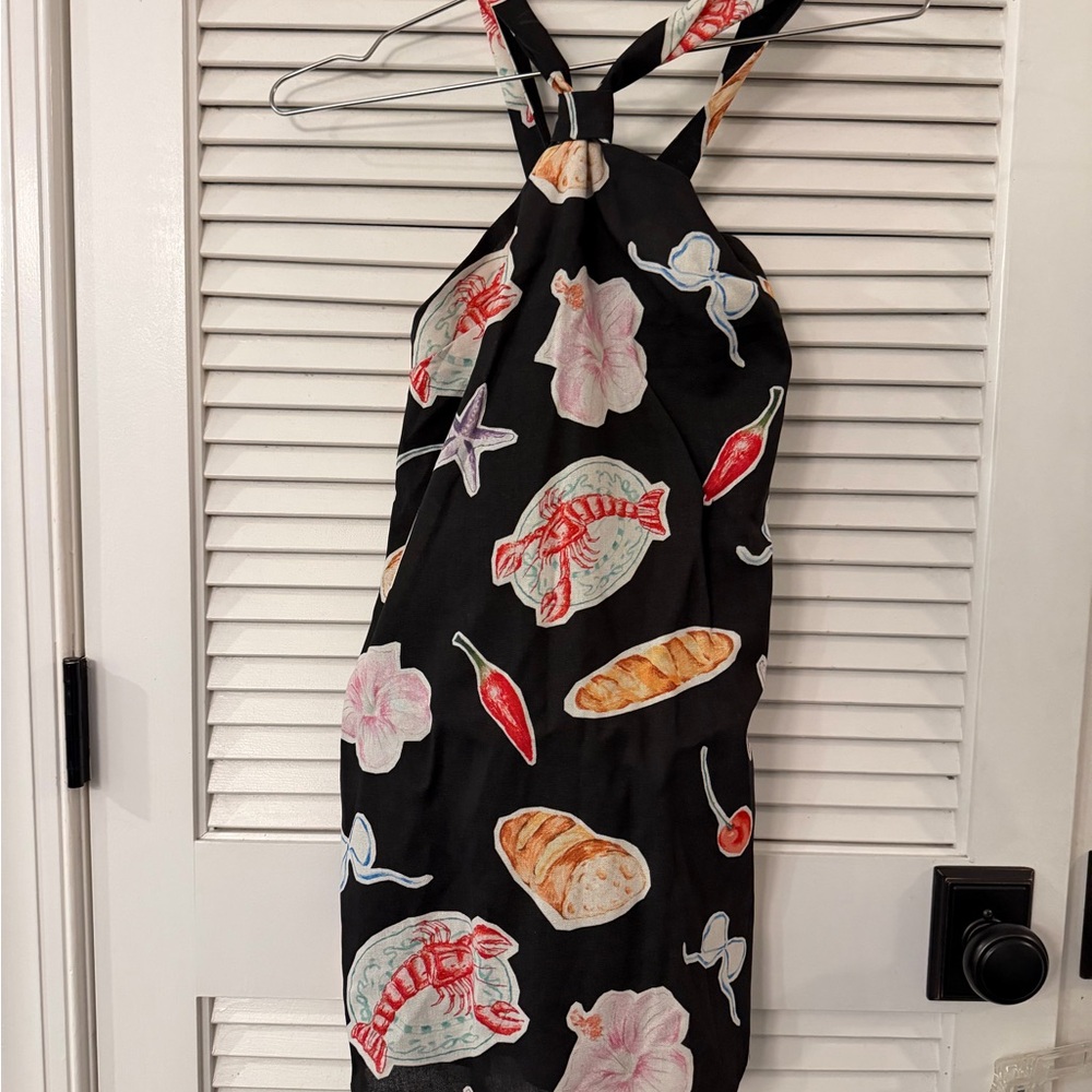 Peppermayo Black Mini Dress with Food Print